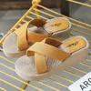 Slippers Summer Style Imitation Grass Knitted Tourism Women's High Heel One Line Beach Fashion Slope
