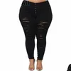 Pantalon de taille plus femme Butt Up Ripped Skinny Skiny Stretch Black Jeans 4xl Street Grand Panneau de crayon en jean LG décontracté Poussez Slim Pantal