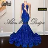 Sparkly Designer 2024 Royal Blue Mermaid Prom Sequins Beads Rhinestone Party Dress Vestidos De Fiesta