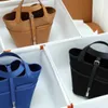 Tote bag genuine leather Familys New Versatile Bucket Cabbage Basket Cargo Canvas Bag Imported Swift Leather Combination Canvas Handheld Womens Bag