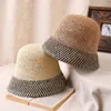 Kvinnor Summer Seaside Dome Sun Paper Straw Hat Beach Fisherman Hat Po Semester Wind Woven Straw Hat 240412