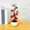 Fleurs décoratives Fleur de simulation de soie avec vase en plastique Arrangement en pot pour le bureau de mariage à la maison Ornement de Noël vivant mignon