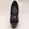 Scarpe eleganti laijianjinxia aperta per le donne spike 15 cm tacchi alti pompe per la pista gotica in pelle brevetto in pelle