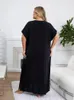 Black Women's Embroidered Kaftan Robe Homewear Short Sleeved V-neck Classy Caftan Swimsuit Cover-up Light Jacket Q1637