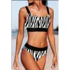 Yeni Bikini Split Leopar Desen Bikini Siyah Beyaz Desen Mayo Yaprağı