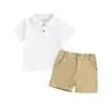 Kleidung Sets Little Boy 2 -teils Freizeit -Set -Lappelhals Kurzarm Tops Elastische Taillenshorts Kleinkind Sommeroutfits