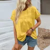 Kvinnors T -skjortor Summer Round Neck Lace Hook Needle Short -Sleeved Mobile Leisure Top Women Fashion Blus 2024 Skjorta för Y2K