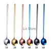 Stainless Round Steel Spoon Long Handle Coffee Honey Spoons Cold Drink Dessert Ice Scoop Bar Tail Stirring Scoops Th0912 s s