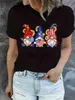 女性用Tシャツプラスサイズ独立記念日カジュアルTシャツレディースプラスフラグガノムプリントショートスルベラウンドネック軽微ストレッチトップY240420