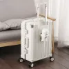 Carry-Ons New Front Open Luggage Aluminum Frame Suitcase USB Cup Holder Mobile Phone Stand Trolley Bag Carry on 20 inch Suitcases travel