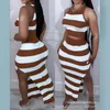Vestidos de trabalho 2024 Spring Summer Summer feminino Rouno Round Neck Stripe Skirt Skirt de duas peças Terno de tricô