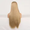 Perruques synthétiques sans perruque en dentelle cendre blonde blonde partie médiane longue cheveux raides de chaleur résistante à la chaleur coiffure Cosplay perruques pour les femmes