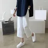 Women's Pants Elastic Waist Straight Flax Wide Leg Trousers Women Solid Color Pockets Casual Female Lady Clothing