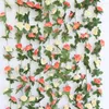 Decorative Flowers 250cm Pink Peony Rose Flower Rattan Artificial Ivy Wedding Party Wall Hanging Garland Home Garden Decoration Green Plants