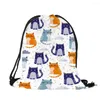 Sacolas de compras personalizam cartoon cartoon kitten puppting primavera com dupla latera para mulher viagens escolares use mochila de corda Backpack