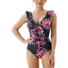 Swimwear féminin dames Summer Beach Fashion Split Leaf Flower Imprimé grand maillot de bain rouge bikini