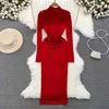 Sukienki zwykłe stojak z długim rękawem elegancka plisowana sukienka bodycon elastyczna szczupła impreza klub vestidos vintage moda jesień kobiety