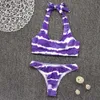 Nuovo costume da bagno in bikini in tessuto tinto di tintura di alone colorato