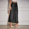 High Quality 2024 Satin Long With Waist Drawstring Tie Up Solid Color Skirt For Women's Clothing