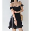 Повседневные платья в американском стиле винтажный лук шнурный рукав черный платье Женское лето сексуальное сексуальное разума с уютом