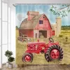 Duş perdeleri retro çiftlik evi kamyonu eski araba çiftliği doğa manzara perdesi seti baskı bezi banyo dekor kancalar