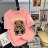 Little Bear Pure Cotton Short-Sleeved T-shirt Kvinna 2024 Summer Dress Ny koreansk version Löst American Retro Slim Half Sleeve Jacket Tide