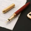 Pens 16Pcs Luxury Retro Wood Bronze Fountain Pen Business Writing Art Calligraphy Ink Pens 0.5mm School Office Stationery Gift Pens
