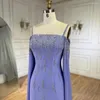 Party Dresses Serene Hill 2024 Arabic Lilac Mermaid Cap Sleeve High Split Beaded Luxury Evening Gowns For Women Wedding LA72407