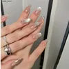 Falska naglar 10st avtagbar kattögongradient spegel magisk spegelpulver fyrkant på naglar medellängd balett falska naglar med lim y240419 y240419