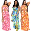 Casual Dresses 2024 Summer Women Floral Print Long Beach Dress Suit Ladies Sexy Waist Crop Tube Tops Maxi Skirt Two Piece Sets Dashiki