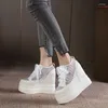 Casual Shoes 14CM Wedge High Heel Fish Mouth Sandal Inner Height Platform White Gauze Thick Soled Roman Women's