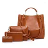 Axelväskor klassiska retro kvinnors handväskor modekrokodilmönster 4 st påse hög kvalitet stor kapacitet messenger kvinna