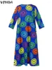 Robes décontractées Vonda Summer Bohemian Fashion Long Robe 2024 Femmes Vintage imprimées maxi solo