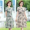 Casual Dresses Elegant Printing Summer Retro Short Sleeve Round Neck Disc Buckle Oversized Midi Dress Women's Clothing