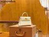 Top Cowhide Handbag Handmade Kaimengsha Mini second-generation milkshake white Epsom palm print calf leather gold buckle original beeswaxET8C