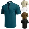 Camiseta de mangas curtas masculas algodão e linho liderado por verão casual masculino camiseta de camiseta masculina respirável s-3xl 240412