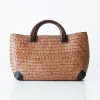 Buckets Handmade straw bag retro rattan straw woven handy beach bag simple art weaving bag