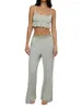 Women's Two Piece Pants Summer Loungewear Set Solid Color/Plaid Print U-Neck Camisole With Long Sleepwear