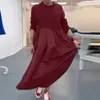 Casual Dresses Fashion Patchwork Pleated Boho Long Dress Women O-neck Loose Sweatshirts Fall Winter Sleeve Pullover