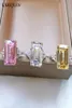 Cluster anneaux vintage 925 Sterling Silver Women039s 1014mm Emerald Cut Topaz Pink Quartz Lab Diamond Gemstone Widding Bands FI3259320