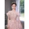 Casual Dresses Ofallsis O Neck Feather Evening Dress 2024 Summer Luxury High End Pink Wedding Art Exam Host Anniversary Ceremony Starry