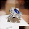 Cluster Rings 925 Sterling Sier Natural Diamond with Mini Sapphire Ring for Women Fine Anillos de Jewelry Box Drop Delivery DHMFK