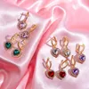 Dangle Earrings Flatfoosie Fashion CZ Cherry Butterfly Drop For Women Multicolor Heart Geometric Crystal Earring Wedding Jewelry Gifts