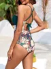 Swimwear femminile 2024 Cavalca da bagno floreale Donne torna un pezzo Sexy femminile da bagno bagni da bagno da bagno da nuoto