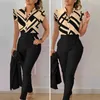 Pantalon à deux pièces pour femmes Retro Imprime en V Vagage en V Suit élégant en haut en V Set pour femmes Chic Bure Office Wear Tentifit avec ceinture élégante