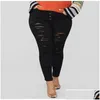 Pantalon de taille plus femme Butt Up Ripped Skinny Skiny Stretch Black Jeans 4xl Street Grand Panneau de crayon en jean LG décontracté Poussez Slim Pantal