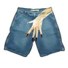 Y2k shorts calças harajuku impressão de hip hop retro azul de jeans de jeans de ginástica de ginástica de basquete gótico sobre o joelho 240415