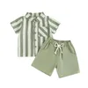 衣料品セット幼児の少年紳士服のストライププリント半袖ボタンシャツとフォーマルウェア用のショーツセット