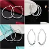 Hoop Huggie örhängen fin 4 cm diameter 925 Sterling Sier Big Circle Women Fashion Jewelry Christmas Gifts Party Drop Delivery Dhkap