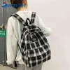 Sac à dos mode Rucksack Femmes de grande capacité Plaid vintage Sac à dos pour les étudiants STRAP ALIGABLE PORTABLE POUR LES SPORTS DE VOYAGE